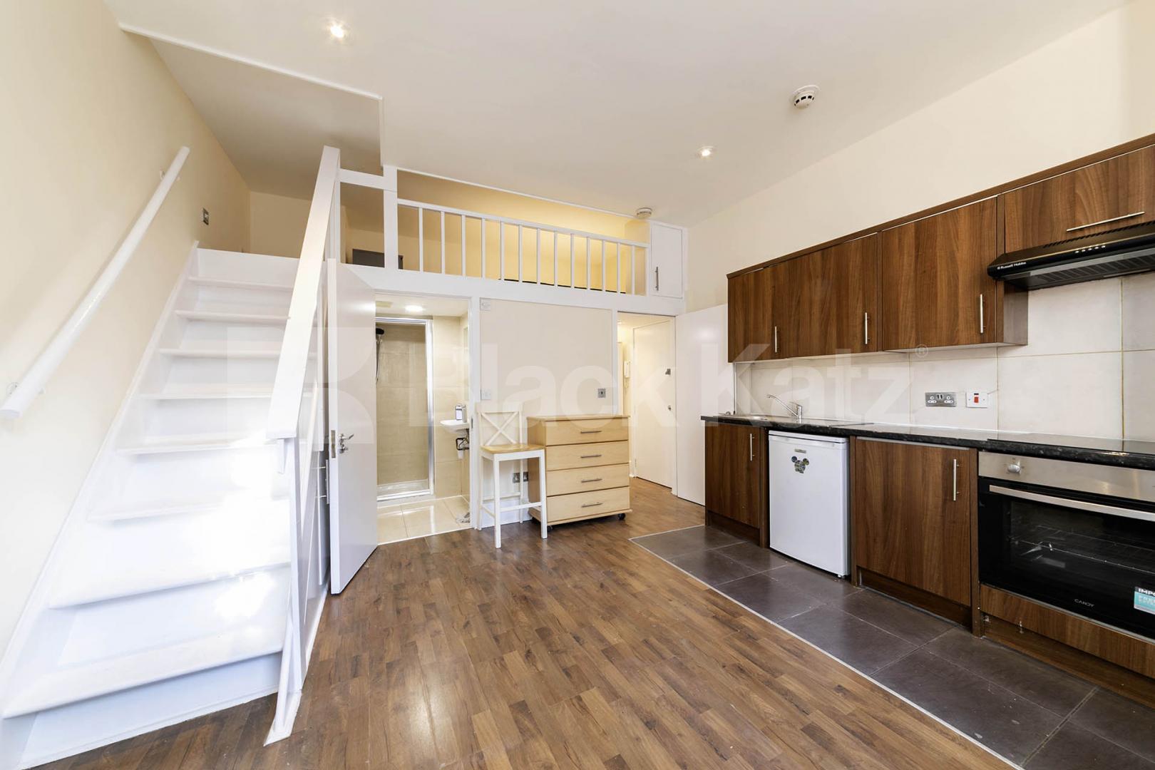 A spacious and well-presented furnished studio apartment with a mezzanine sleeping area, offering a bright and comfortable living space.The property is fully self-contained and provides everything needed for convenient modern living Sutherland Avenue, Maida Vale, W9,  London