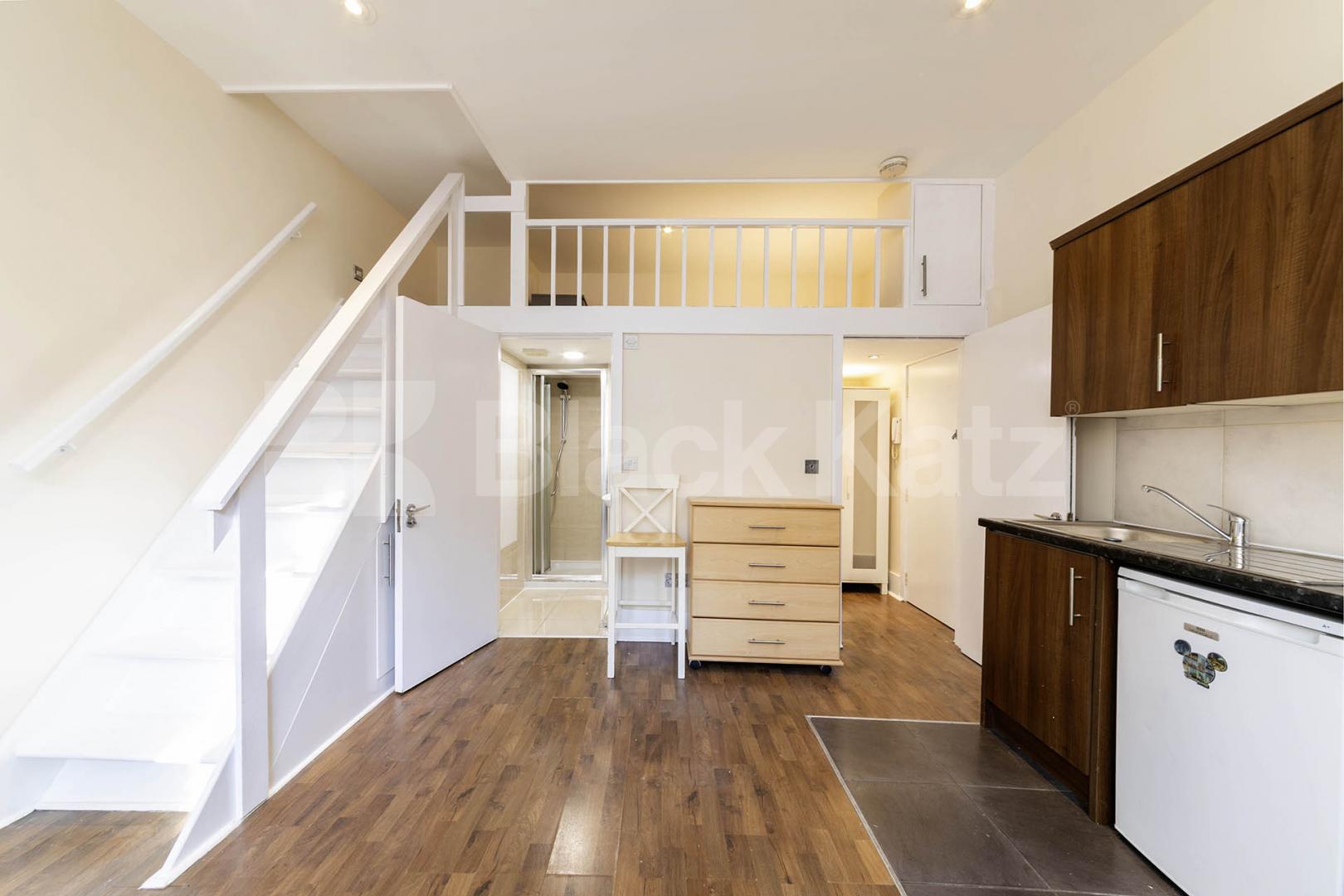 A spacious and well-presented furnished studio apartment with a mezzanine sleeping area, offering a bright and comfortable living space.The property is fully self-contained and provides everything needed for convenient modern living Sutherland Avenue, Maida Vale, W9,  London