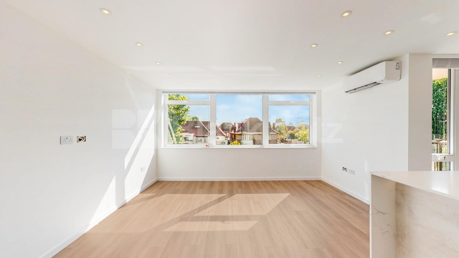 A stunning fully renovated three-bedroom apartment finished to an exceptional high standard throughout The Oaks, London, NW6,  The Oaks