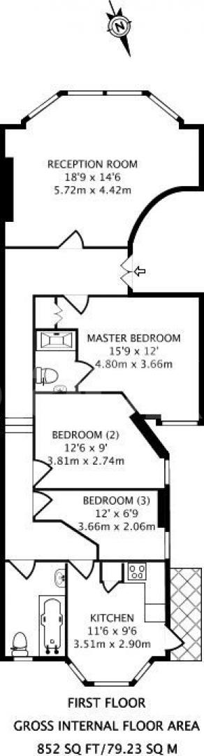			New Instruction!, 3 Bedroom, 1 bath, 1 reception Flat			 Fortis Green Road, Muswell Hill