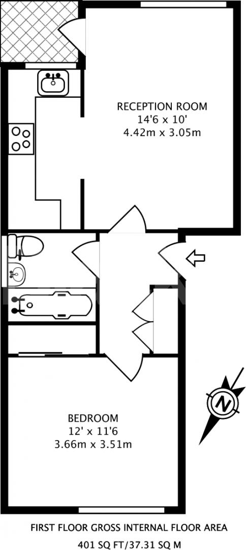			LET!, 1 Bedroom, 1 bath, 1 reception Ground Floor Flat			 Tredegar Road, BOUNDS GREEN